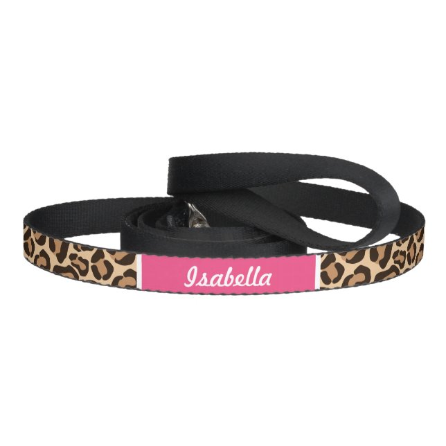 Pink and Leopard Print Custom Monogram Pet Leash (Handle)