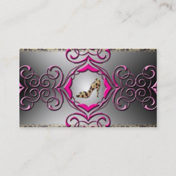 Pink And Leopard Print Fancy  Business Card by oddlotpaperie at Zazzle