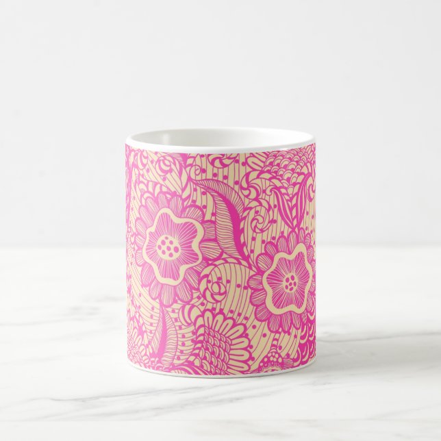 Pink And Light Beige Girly Abstract Floral Coffee Mug (Center)