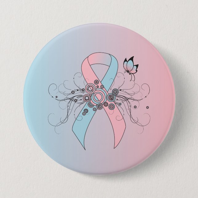 Pink and Light Blue Awareness Ribbon Butterfly Button (Front)