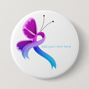 Pink and Light Blue Awareness Ribbon Butterfly Button