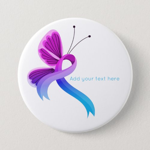 Pink and Light Blue Awareness Ribbon Butterfly Button