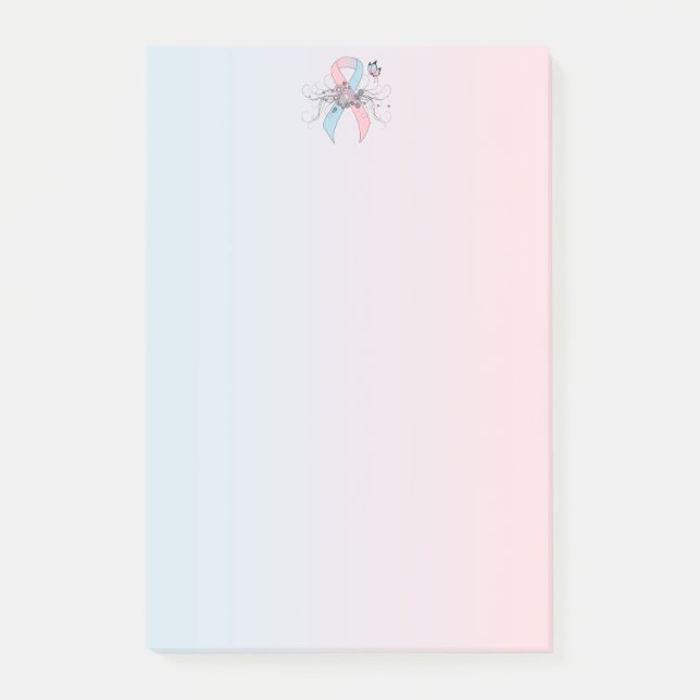Pink and Light Blue Awareness Ribbon Butterfly Post-it Notes (Front)