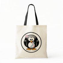 Pink and Light Blue Awareness Ribbon Penguin Tote Bag