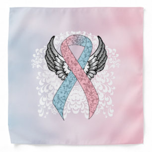 Pink and Light Blue Awareness Ribbon with Wings Ba Bandana