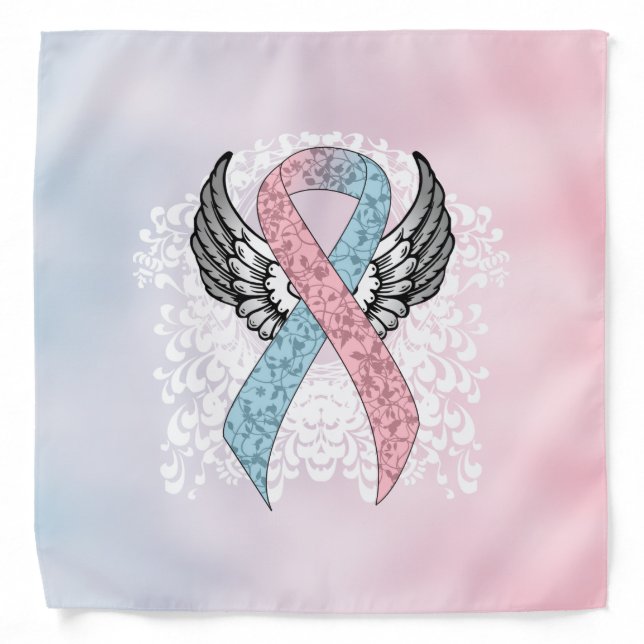 Pink and Light Blue Awareness Ribbon with Wings Ba Bandana (Front)