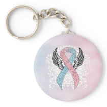 Pink and Light Blue Awareness Ribbon with Wings Keychain