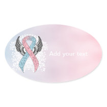 Pink and Light Blue Awareness Ribbon with Wings Oval Sticker