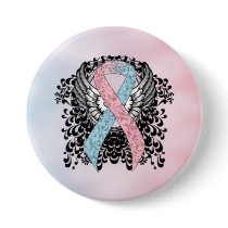 Pink and Light Blue Awareness Ribbon with Wings Pinback Button