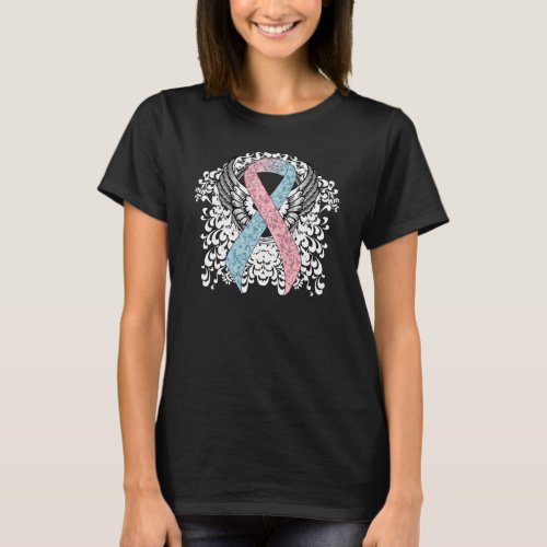 Pink and Light Blue Awareness Ribbon with Wings T_Shirt