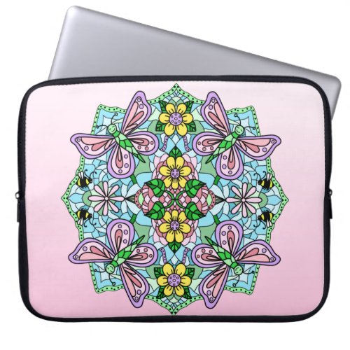 Pink and Light Blue Hand Drawn Mandala Laptop Slee Laptop Sleeve