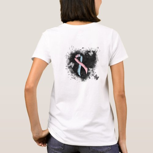 Pink and Light Blue Ribbon Awareness Grunge Heart T_Shirt