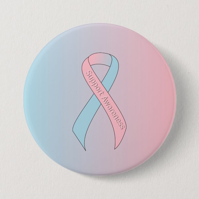 Pink and Light Blue Ribbon Support Awareness Button (Front)