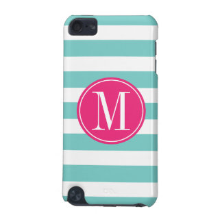 Pink and Light Blue Stripes Custom Monogram iPod Touch 5G Cover