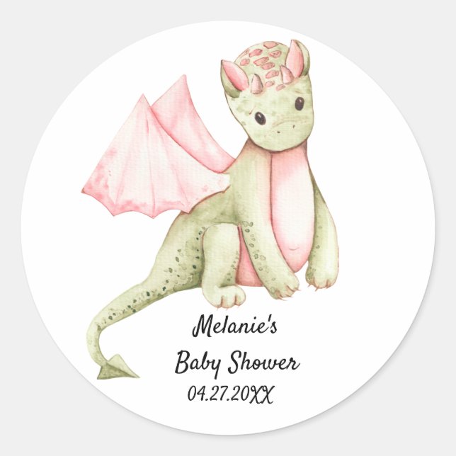 Pink and Light Green Dragon  Classic Round Sticker (Front)