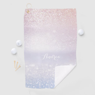 Pink and Lilac Glitter Bokeh Modern Personalized Golf Towel