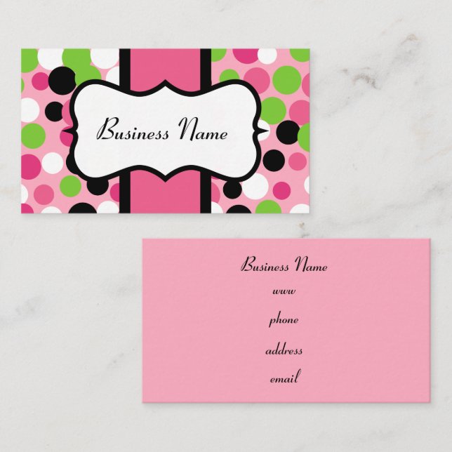 Pink and Lime Bouncing Dots Business Cards (Front/Back)