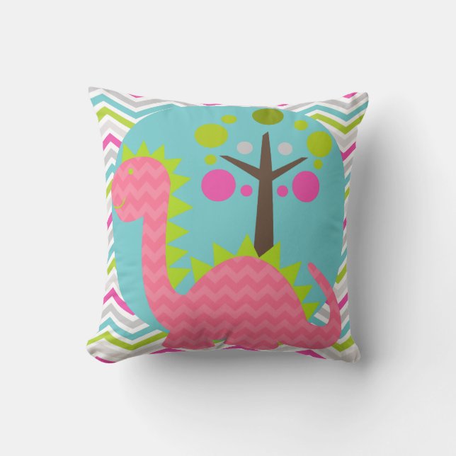 Pink and Lime Dragon Throw Pillow (Front)