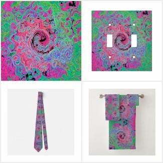 Pink and Lime Green Groovy Abstract Retro Swirl