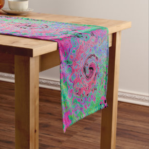 Pink and Lime Green Groovy Abstract Retro Swirl Long Table Runner