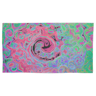 Pink and Lime Green Groovy Abstract Retro Swirl Pillow Case