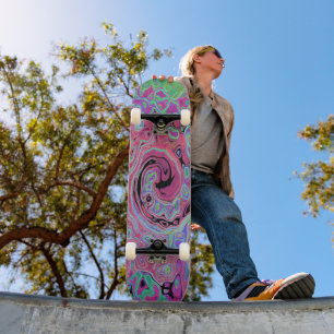 Pink and Lime Green Groovy Abstract Retro Swirl Skateboard