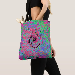 Pink and Lime Green Groovy Abstract Retro Swirl Tote Bag