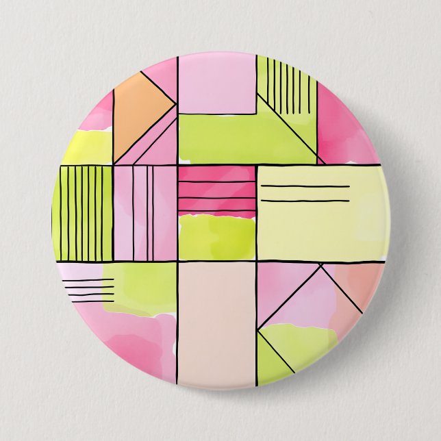 Pink and Lime-Green Patchwork Abstract Button (Front)