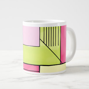Pink and Lime-Green Patchwork Abstract Giant Coffee Mug