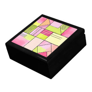 Pink and Lime-Green Patchwork Abstract Gift Box