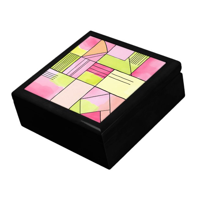 Pink and Lime-Green Patchwork Abstract Gift Box (Side)