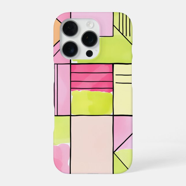 Pink and Lime-Green Patchwork Abstract Iphone Case (Back)