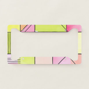 Pink and Lime-Green Patchwork Abstract License Plate Frame