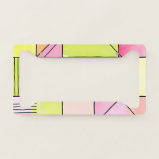 Pink and Lime-Green Patchwork Abstract License Plate Frame