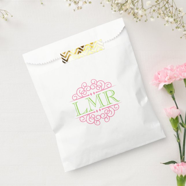 Pink and Lime Green Swirls Frame Monogram Favor Bag (Sealed)