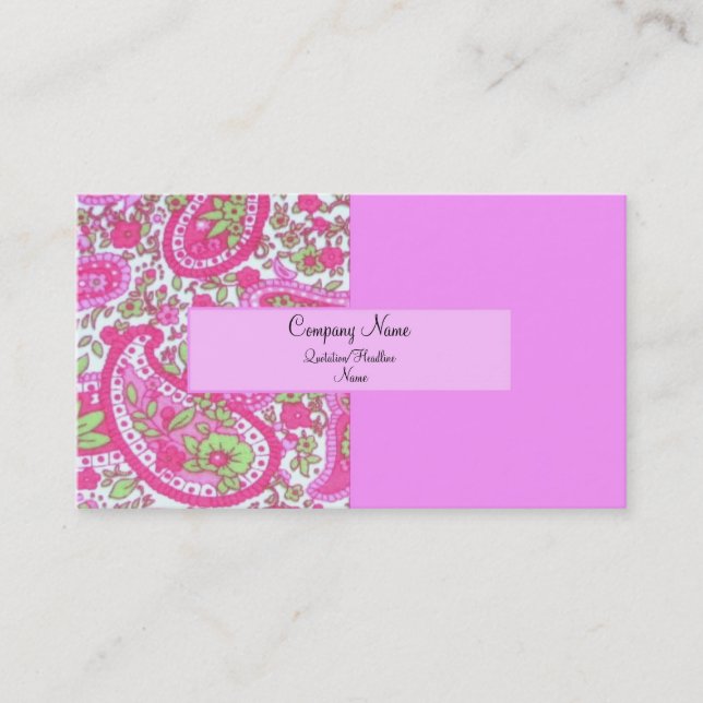Pink and Lime Paisley Business Cards (Front)