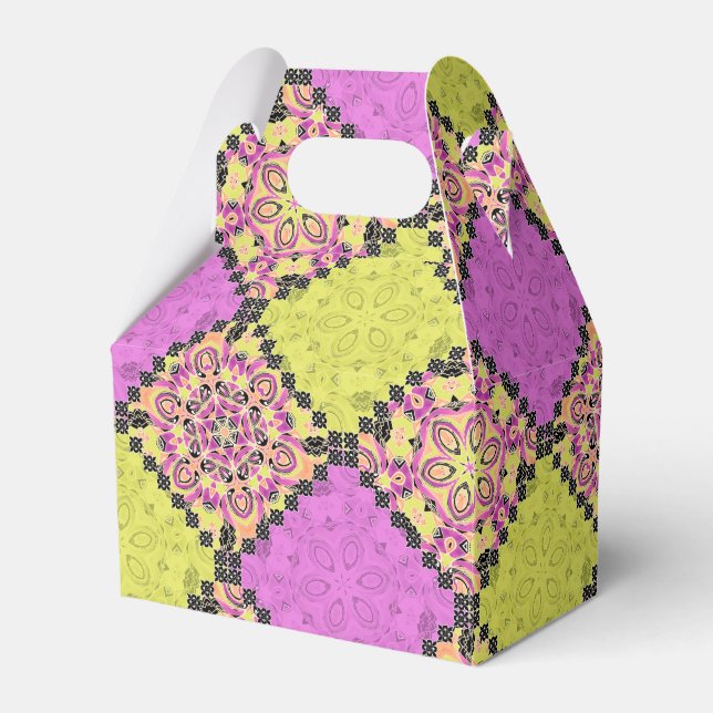 Pink and lime , patchwork favor boxes (Front Side)