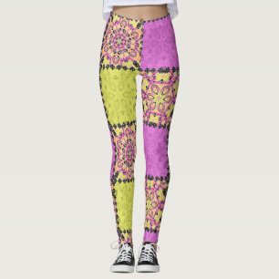 Pink and lime , patchwork leggings