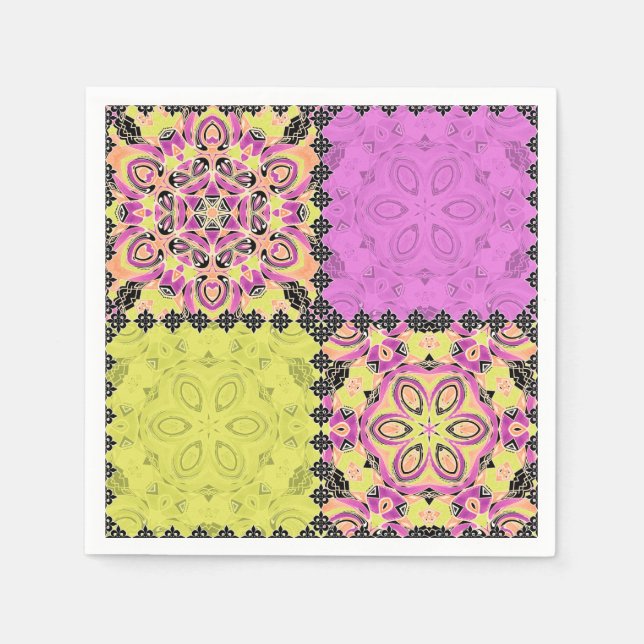 Pink and lime , patchwork napkins (Front)