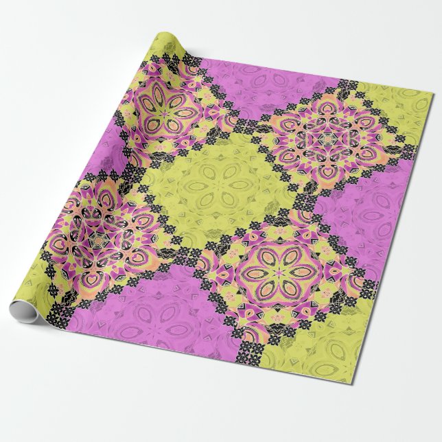 Pink and lime , patchwork wrapping paper (Unrolled)