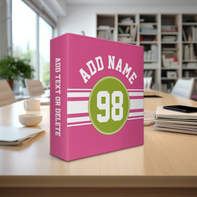 Pink and Lime Sports Jersey Custom Name Number Binder (Custom Sports Theme Binder)