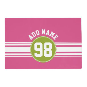 Pink and Lime Sports Jersey Custom Name Number Placemat