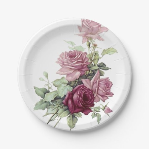 Pink And Maroon Floral Paper Plate