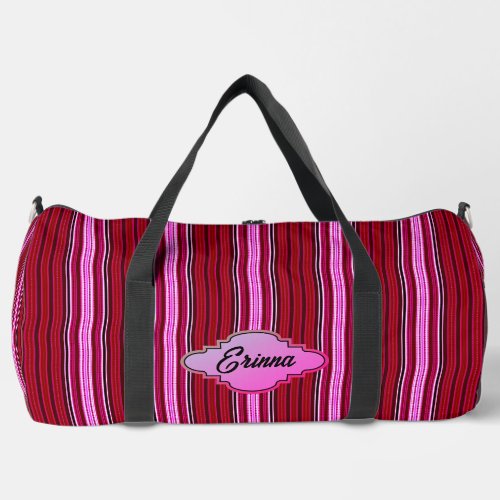 Pink and Maroon Stripes Duffle Bag