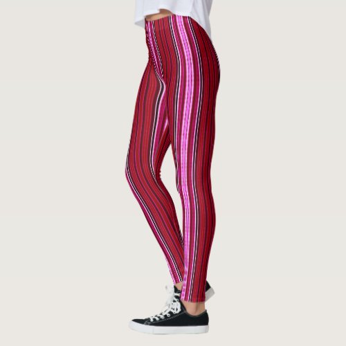 Pink and Maroon Stripes Leggings