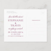 Pink and Maroon Watercolor World Map Save the Date Announcement Postcard (Back)