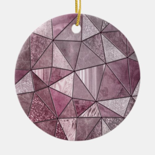 Pink and Mauve Faux Stained Glass Christmas Ceramic Ornament