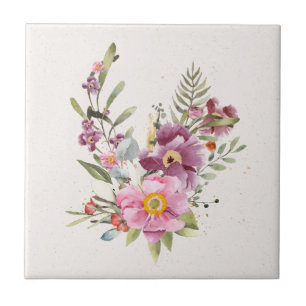 Pink and Mauve Floral Accent Ceramic Tile