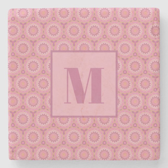Pink and Mauve Initial Stone Coaster (Front)