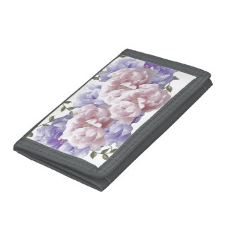Pink and Mauve Peony Flowers Trifold Wallet